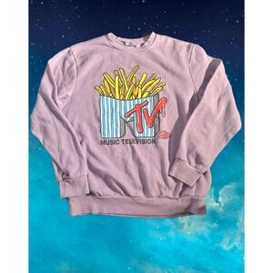MTV Music Television French Fries Graphic Sweatshirt Lavender Purple Mens Large